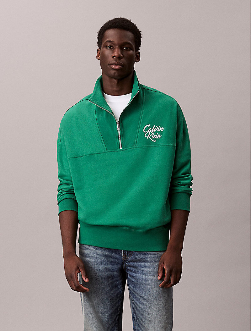 Calvin Klein Yeşil Renkli Erkek Premium Fleece Logo Sweatshirt
