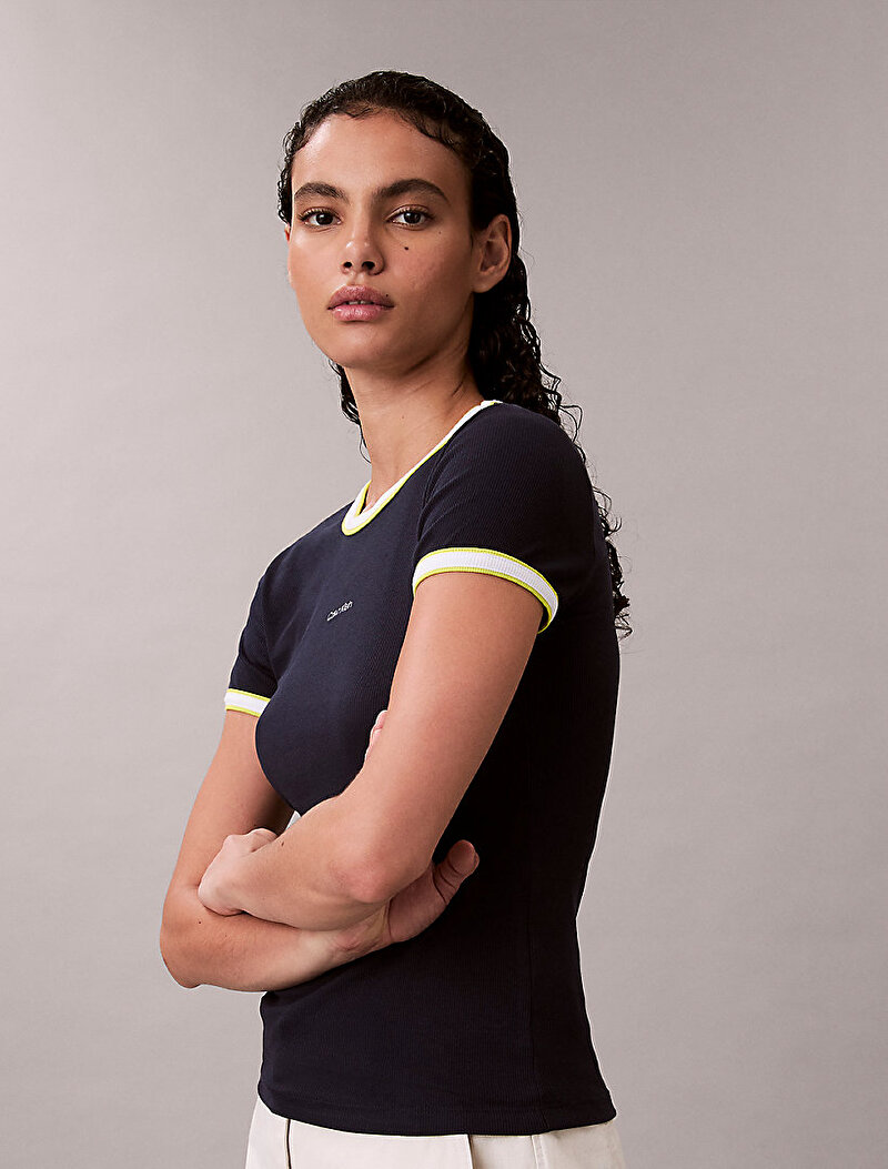 Calvin Klein Lacivert Renkli Kadın Colorblock Cotton T-shirt