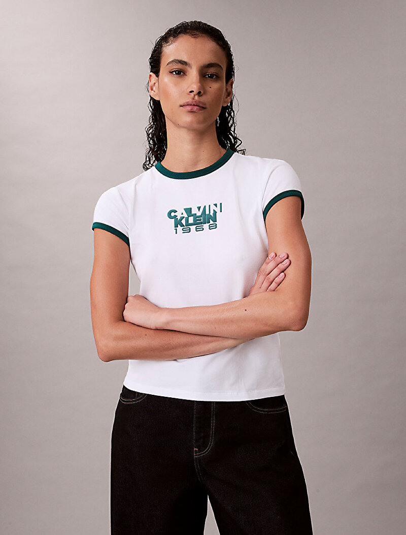 Calvin Klein Beyaz Renkli Kadın 1968 Graphic Baby T-shirt