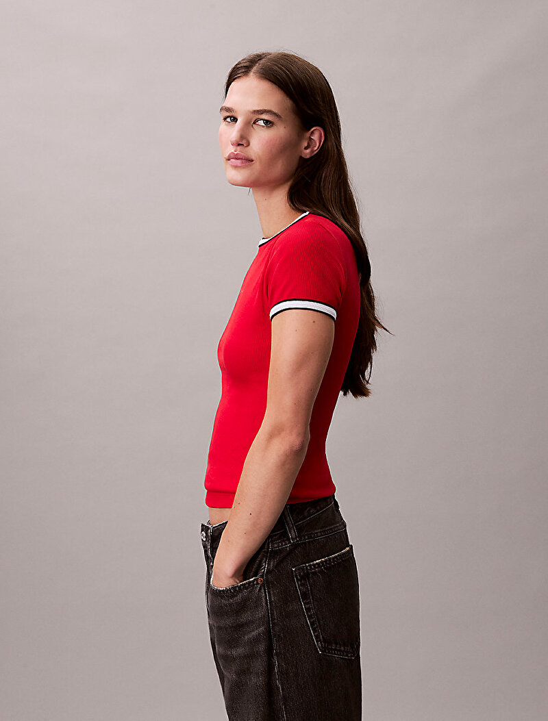 Calvin Klein Kırmızı Renkli Kadın Colorblock Cotton T-shirt