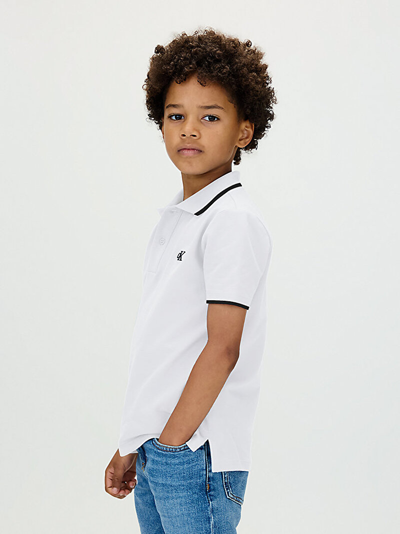 Calvin Klein Beyaz Renkli Erkek Çocuk Tipping Regular Polo T-shirt