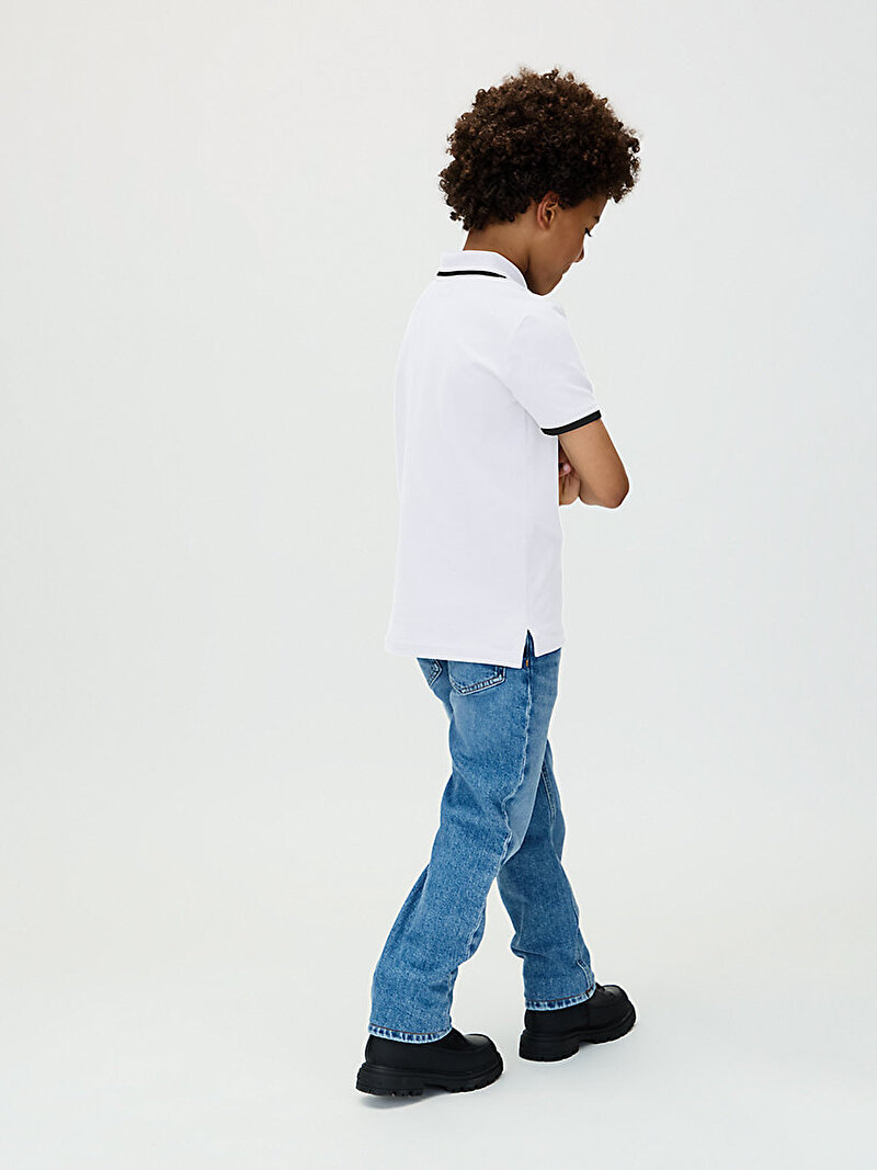 Calvin Klein Beyaz Renkli Erkek Çocuk Tipping Regular Polo T-shirt