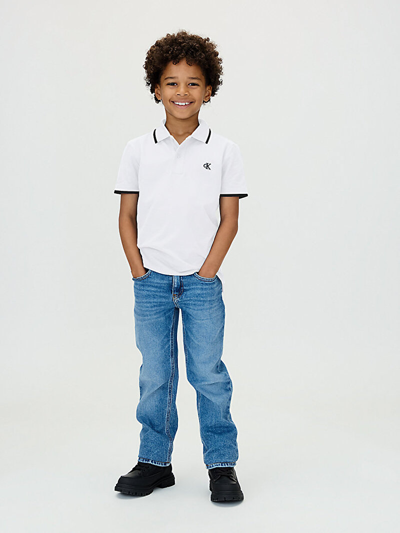Calvin Klein Beyaz Renkli Erkek Çocuk Tipping Regular Polo T-shirt