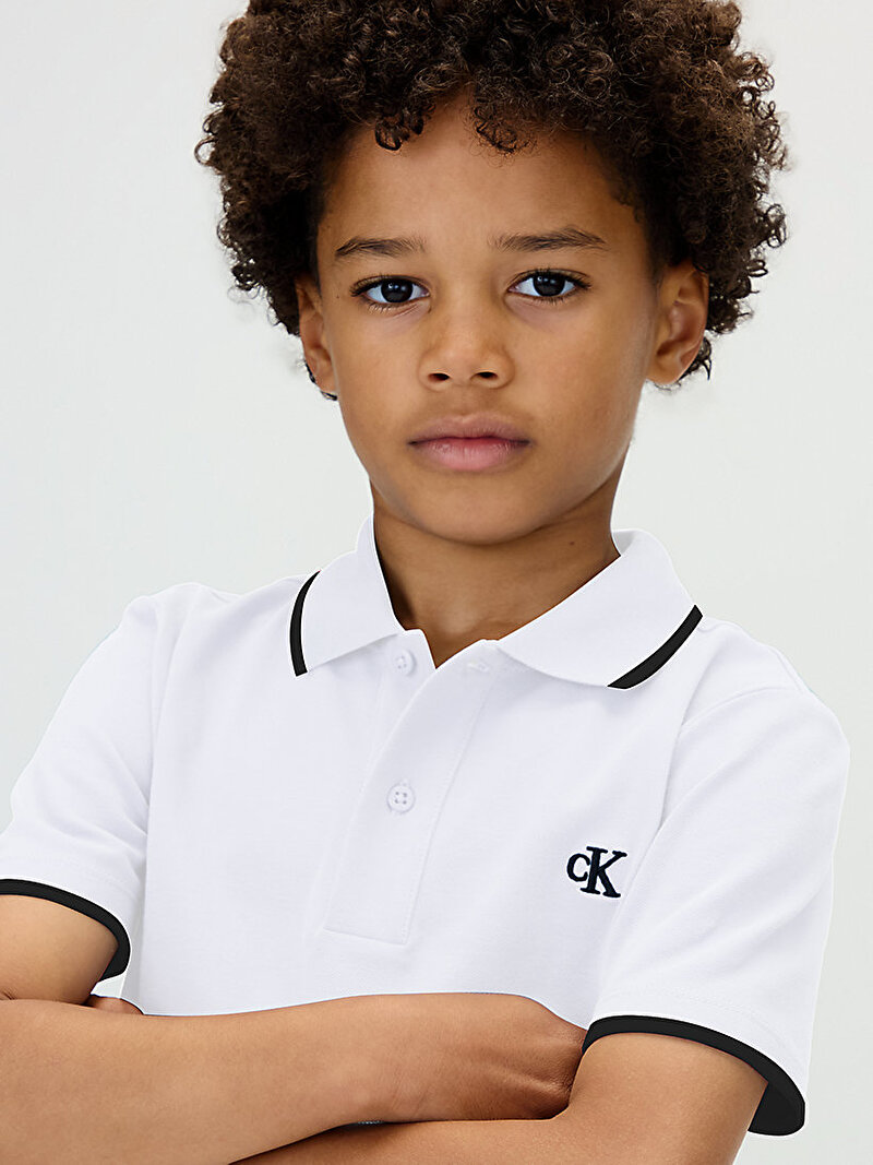 Calvin Klein Beyaz Renkli Erkek Çocuk Tipping Regular Polo T-shirt
