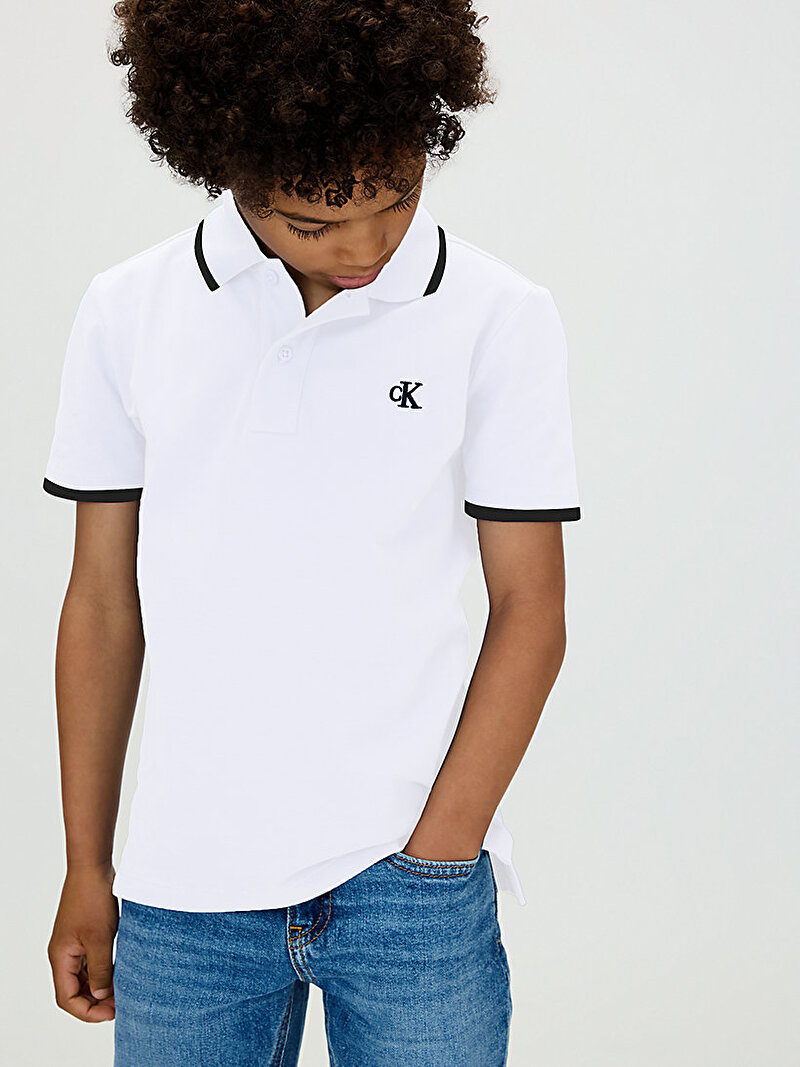 Calvin Klein Beyaz Renkli Erkek Çocuk Tipping Regular Polo T-shirt