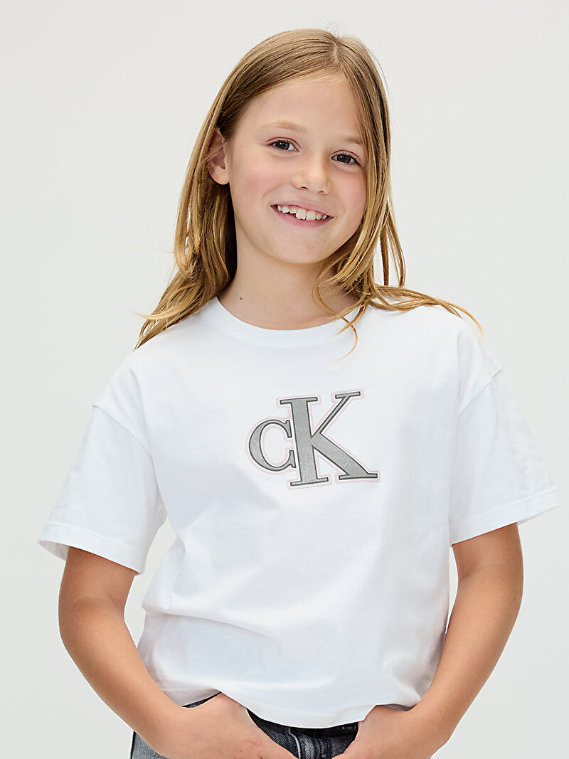 Calvin Klein Beyaz Renkli Kız Çocuk Festive Graphic T-shirt
