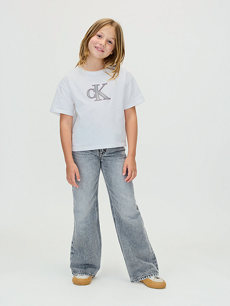 Calvin Klein Beyaz Renkli Kız Çocuk Festive Graphic T-shirt