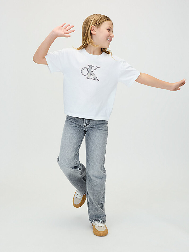 Calvin Klein Beyaz Renkli Kız Çocuk Festive Graphic T-shirt