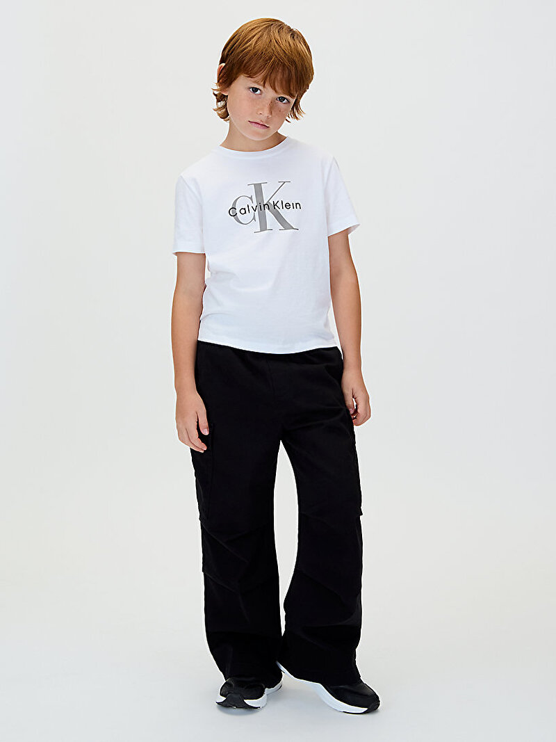 Calvin Klein Beyaz Renkli Çocuk Unisex CK Monogram T-shirt