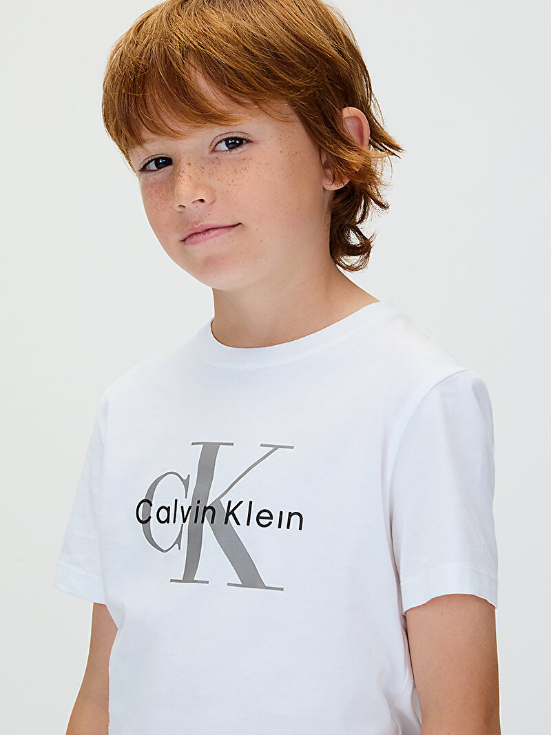 Calvin Klein Beyaz Renkli Çocuk Unisex CK Monogram T-shirt