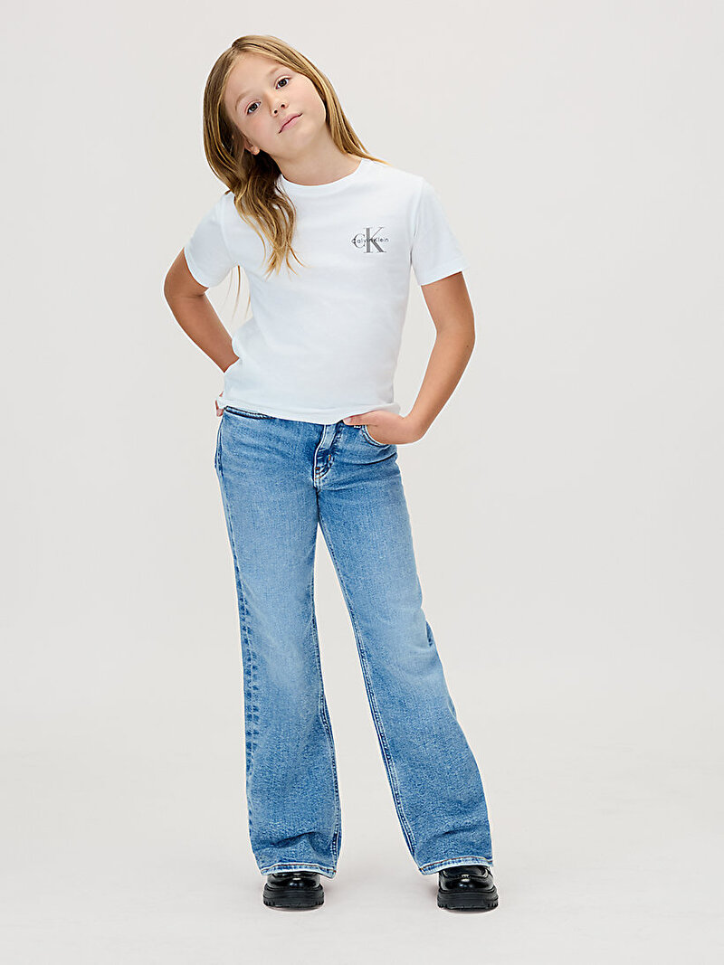 Calvin Klein Beyaz Renkli Çocuk Unisex Chest Monologo T-shirt