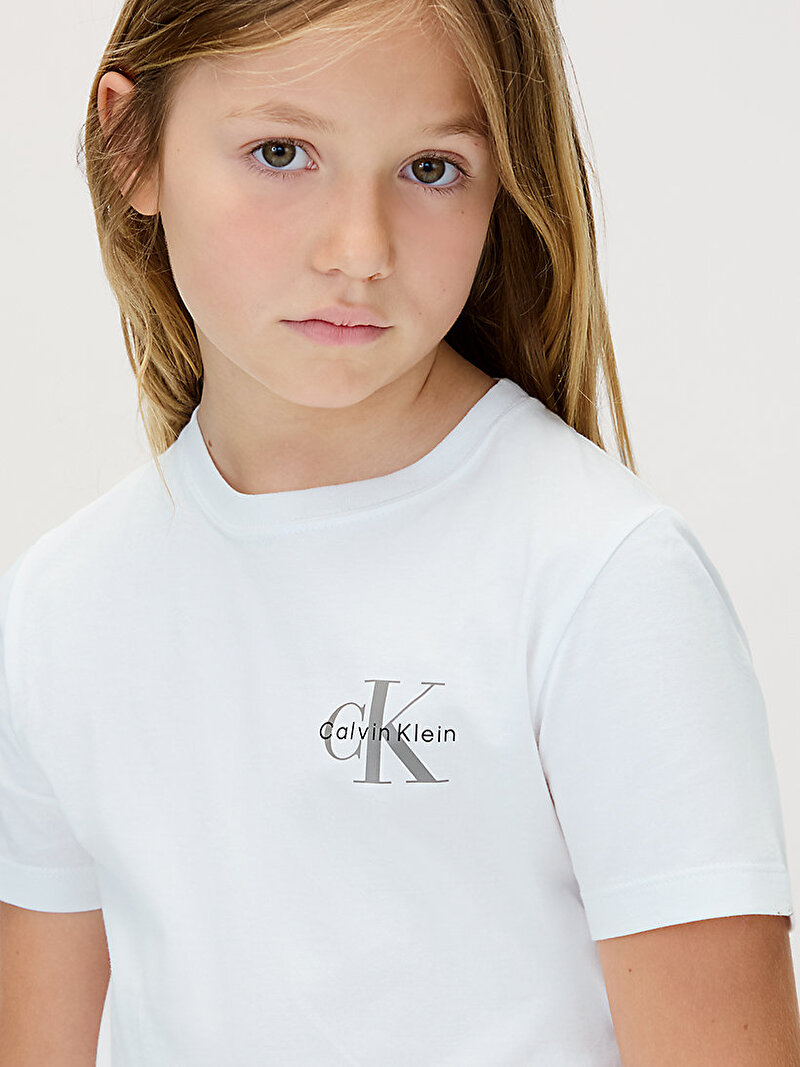 Calvin Klein Beyaz Renkli Çocuk Unisex Chest Monologo T-shirt