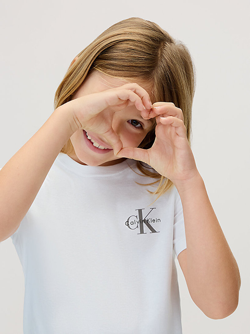 Calvin Klein Beyaz Renkli Çocuk Unisex Chest Monologo T-shirt