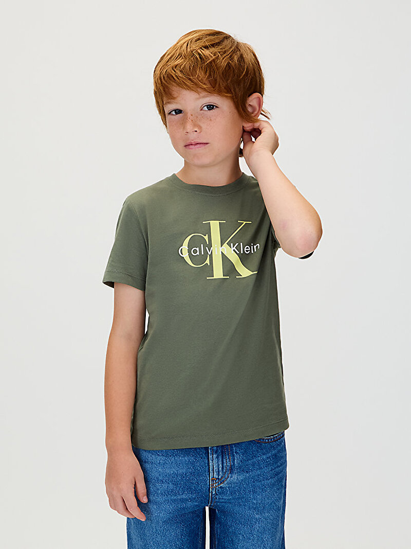 Calvin Klein Yeşil Renkli Çocuk Unisex CK Monogram T-shirt