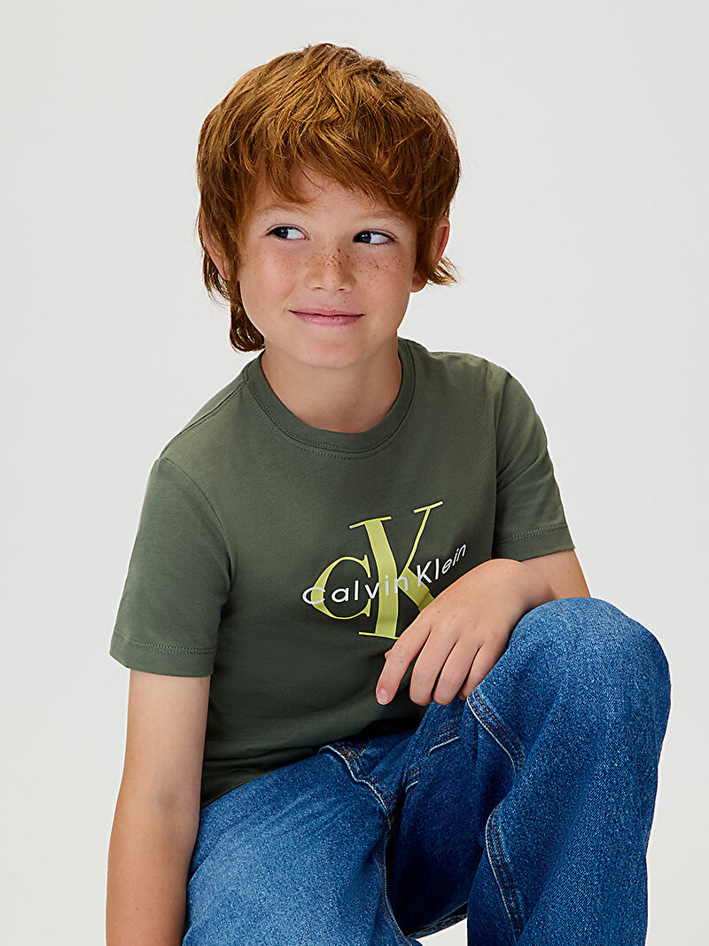 Calvin Klein Yeşil Renkli Çocuk Unisex CK Monogram T-shirt