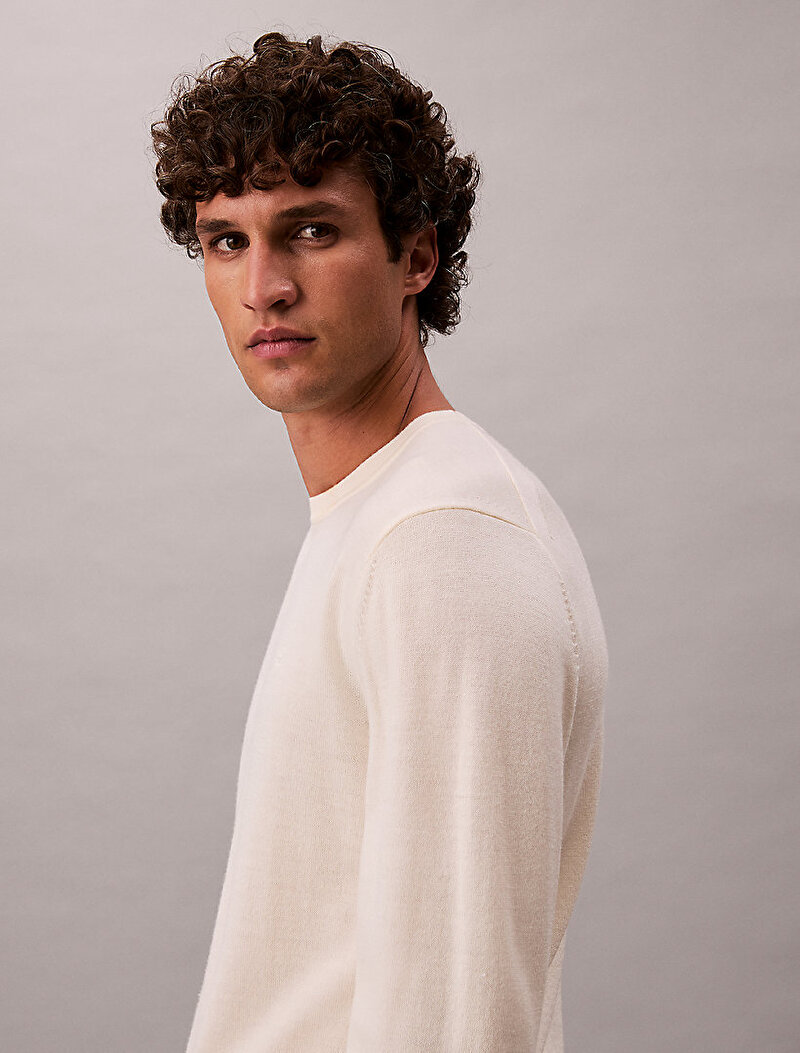 Calvin Klein Bej Renkli Erkek Merino Crew Kazak