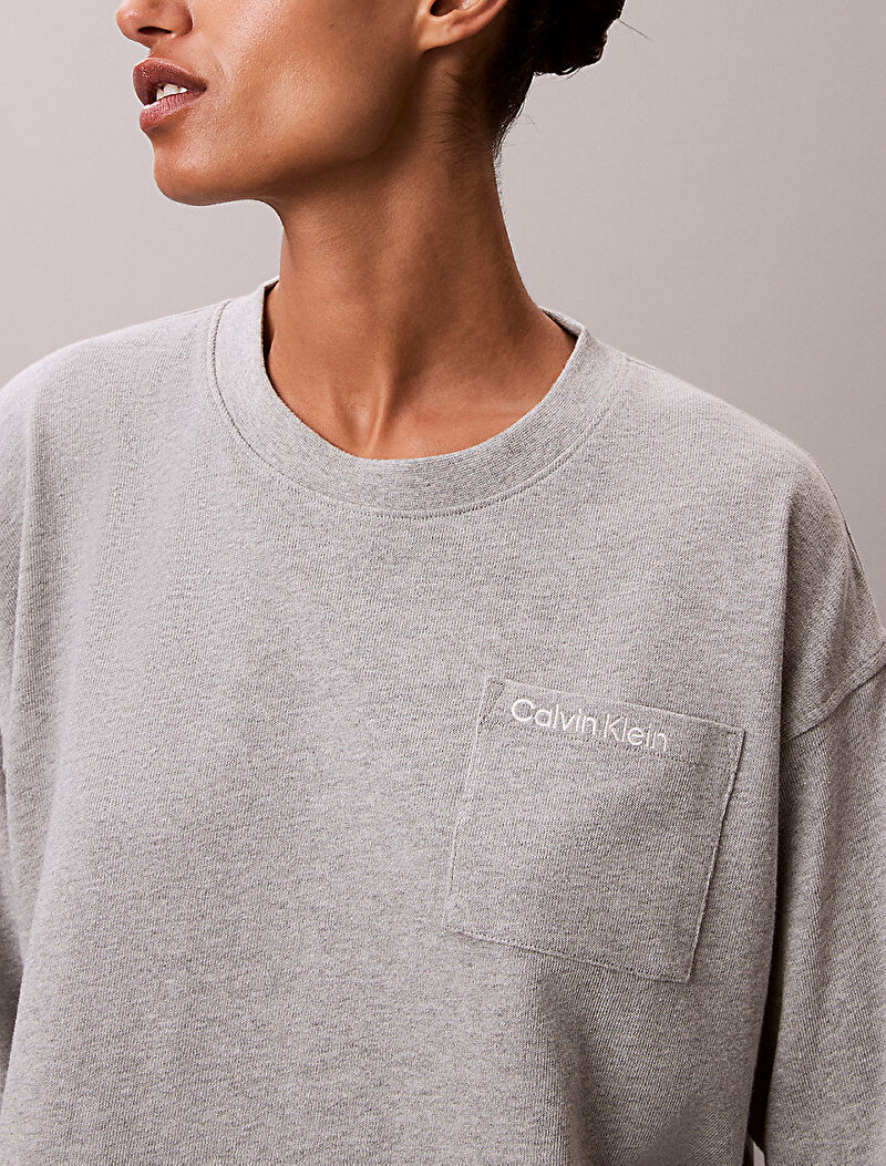 Calvin Klein Gri Renkli Kadın Logo Jersey Crop Pijama Üstü