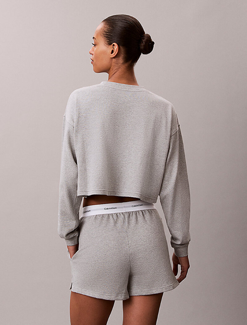 Calvin Klein Gri Renkli Kadın Logo Jersey Crop Pijama Üstü