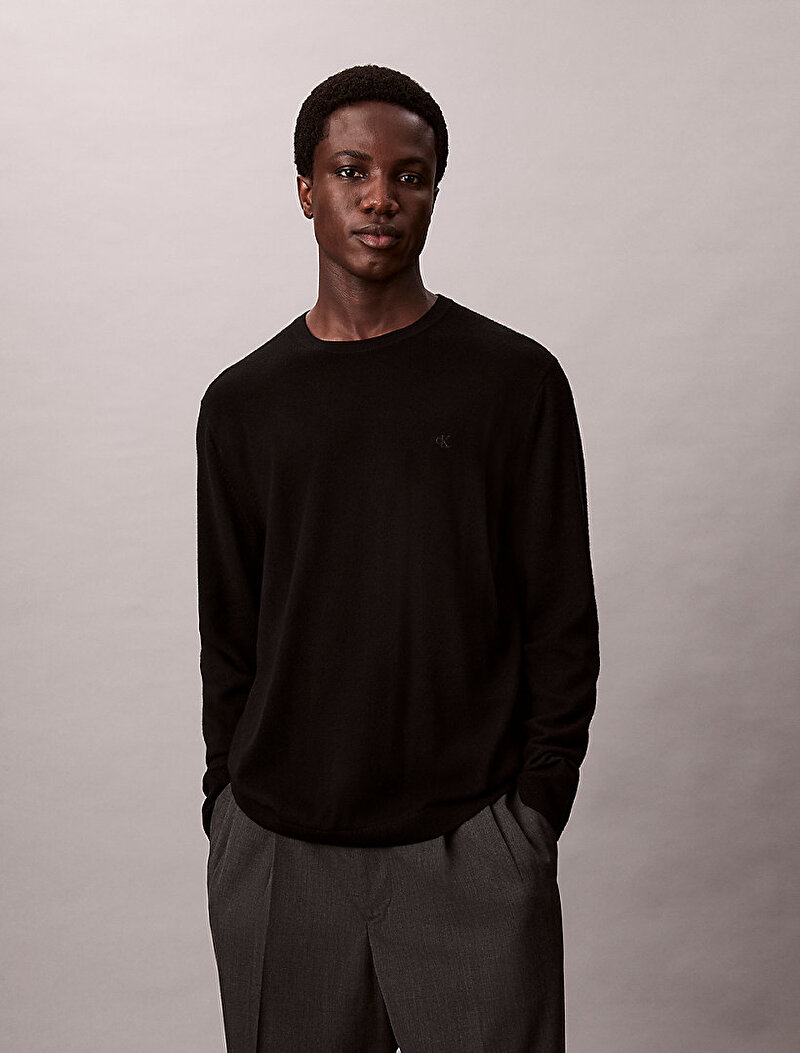 Calvin Klein Siyah Renkli Erkek Merino Crew Kazak