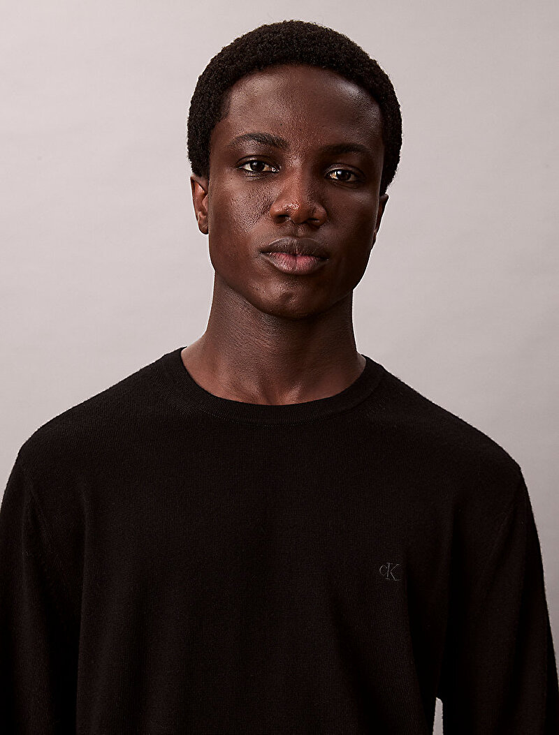 Calvin Klein Siyah Renkli Erkek Merino Crew Kazak