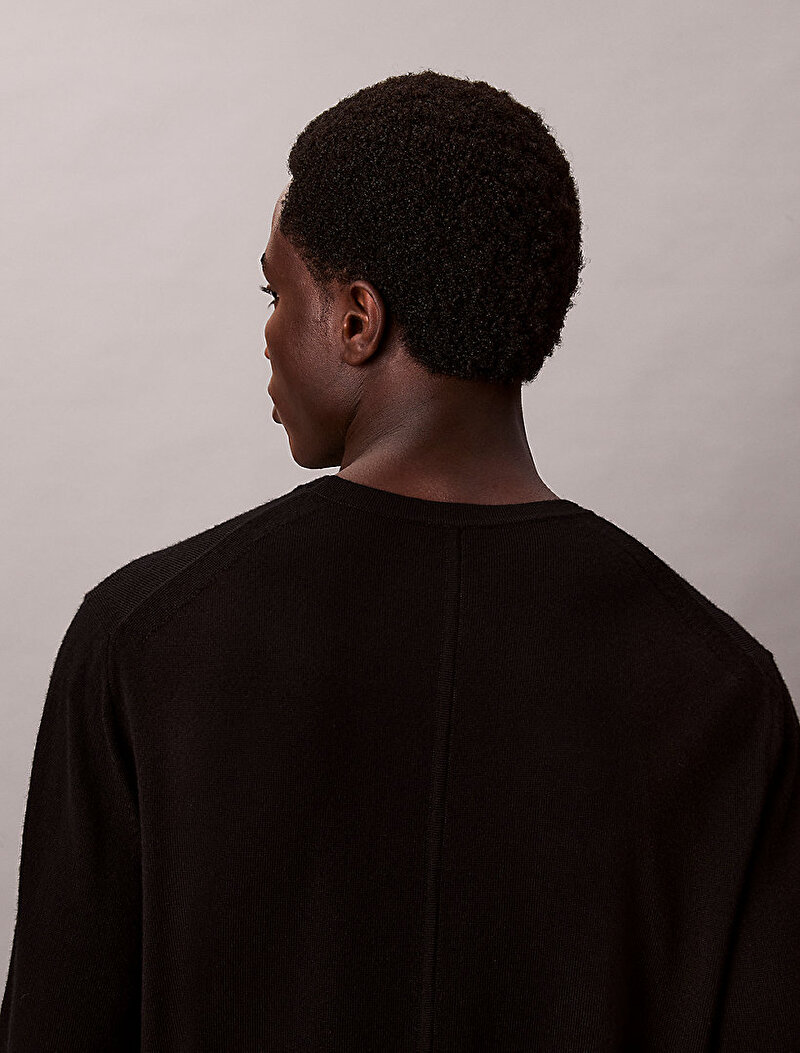 Calvin Klein Siyah Renkli Erkek Merino Crew Kazak