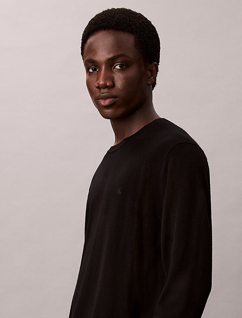 Calvin Klein Siyah Renkli Erkek Merino Crew Kazak