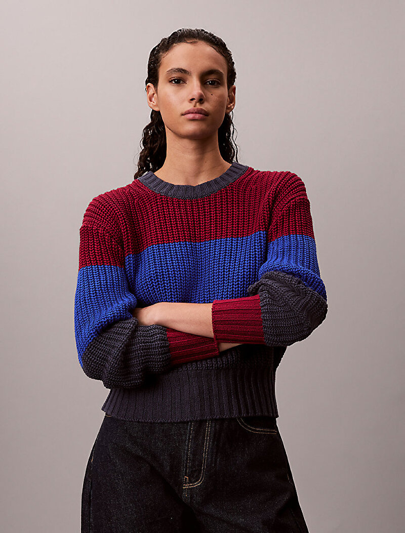 Calvin Klein Çok renkli Renkli Kadın Chunky Stripe Crew Kazak