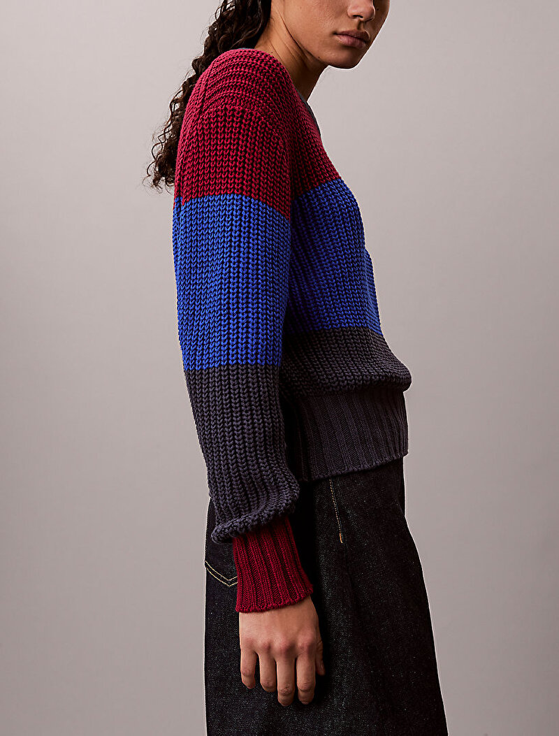 Calvin Klein Çok renkli Renkli Kadın Chunky Stripe Crew Kazak