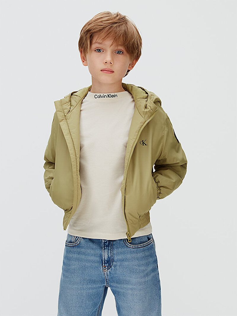 Calvin Klein Bej Renkli Erkek Çocuk Padded Hooded Harrin Ceket