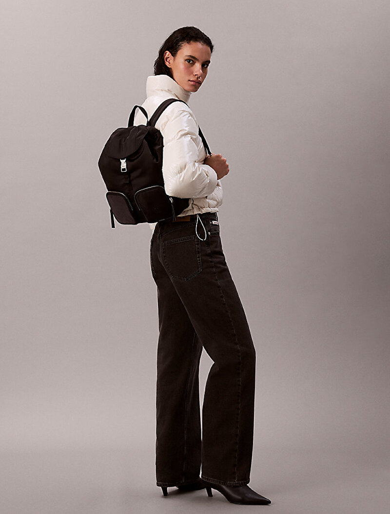 Calvin Klein Siyah Renkli Kadın Pocket Naylon Flap Sırt Çantası