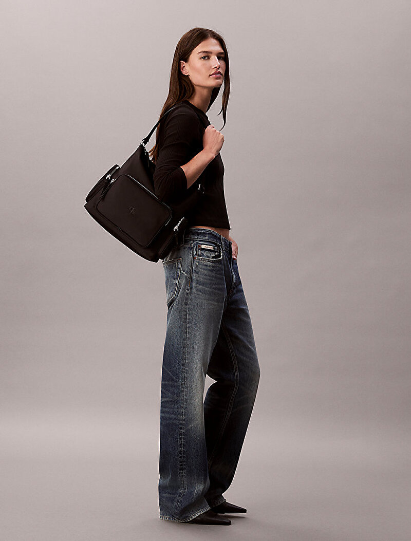 Calvin Klein Siyah Renkli Kadın Pocket Naylon Satchel Çanta