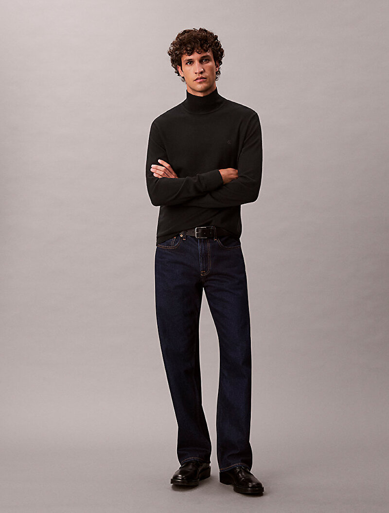 Calvin Klein Siyah Renkli Erkek Merino Mock Neck Kazak