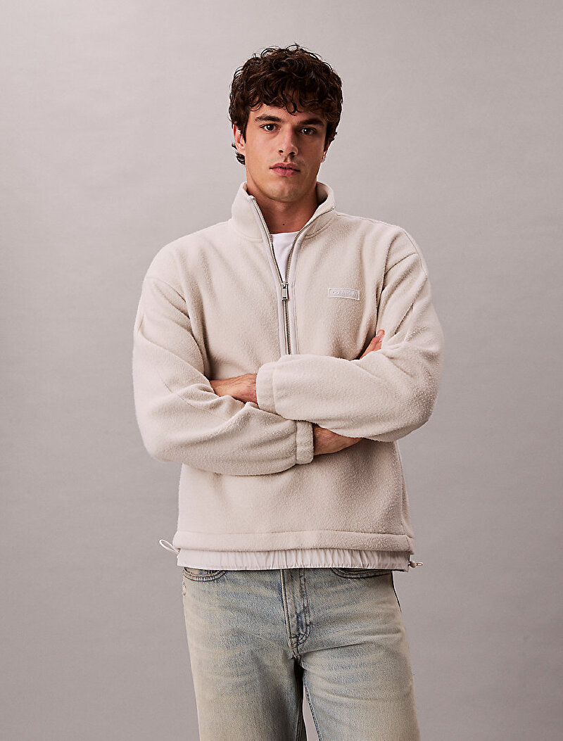 Calvin Klein Beyaz Renkli Erkek Polar Fleece Rib Sweatshirt