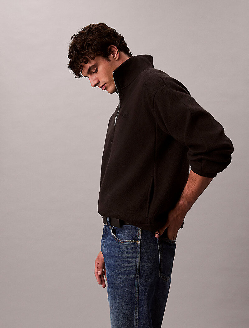 Calvin Klein Siyah Renkli Erkek Polar Fleece Rib Sweatshirt