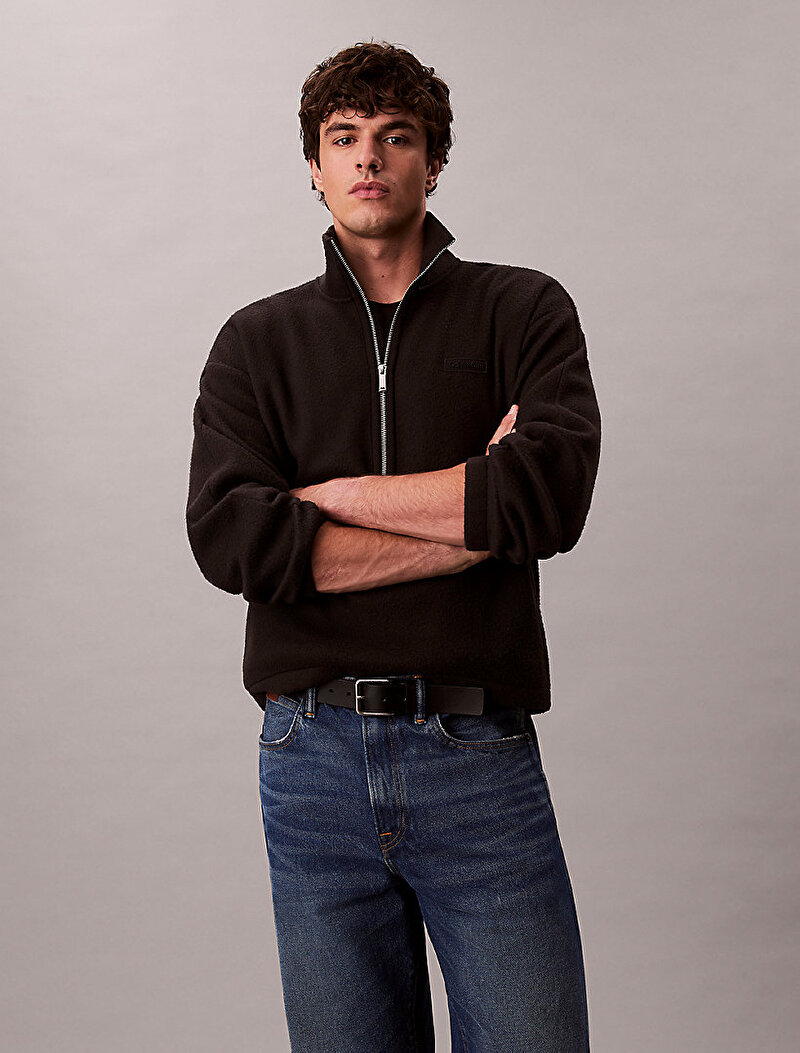 Calvin Klein Siyah Renkli Erkek Polar Fleece Rib Sweatshirt