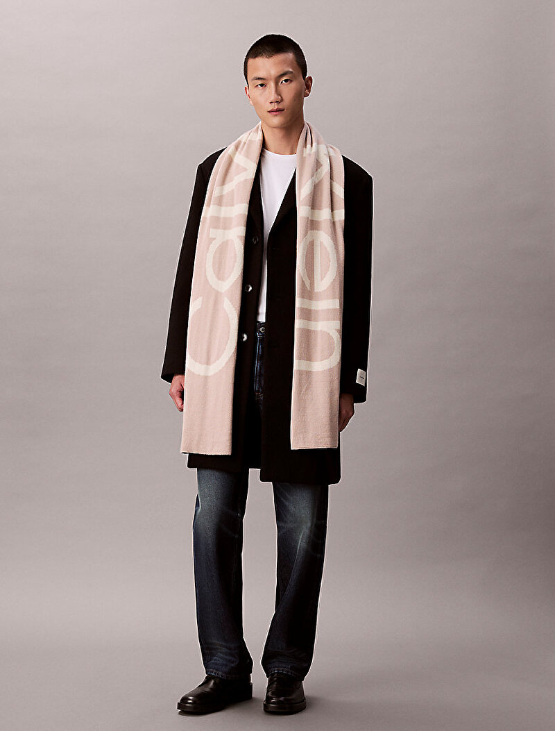 Calvin Klein Bej Renkli Erkek Bold Logo Atkı