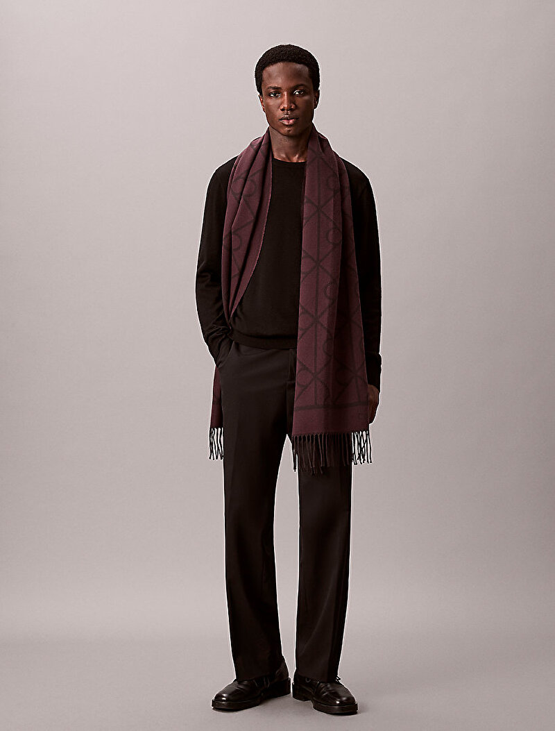 Calvin Klein Kırmızı Renkli Erkek Emblem Fringes Atkı