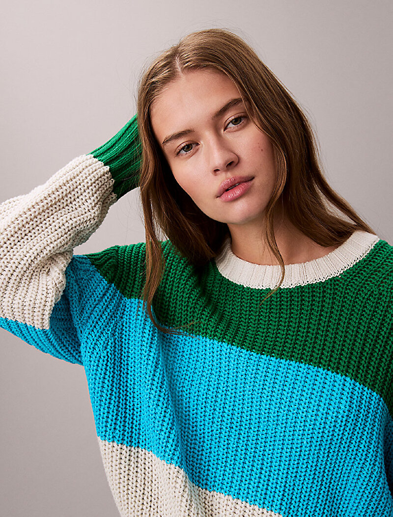 Calvin Klein Çok renkli Renkli Kadın Chunky Stripe Crew Kazak