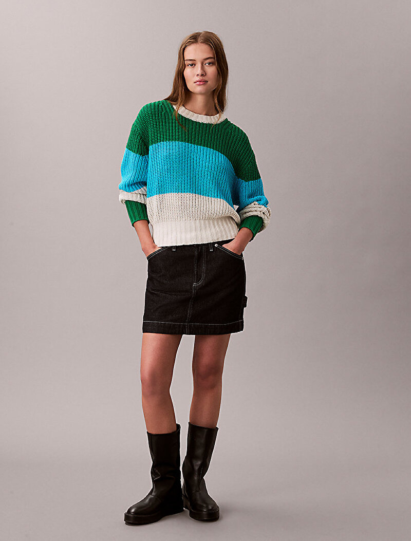 Calvin Klein Çok renkli Renkli Kadın Chunky Stripe Crew Kazak