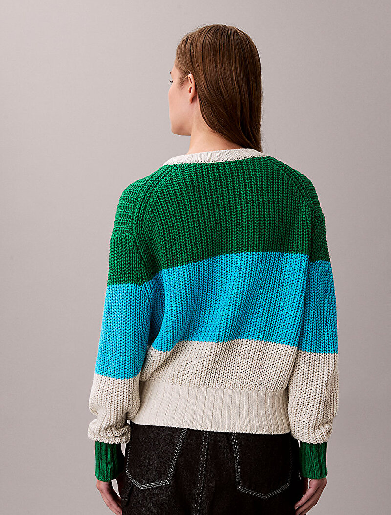 Calvin Klein Çok renkli Renkli Kadın Chunky Stripe Crew Kazak