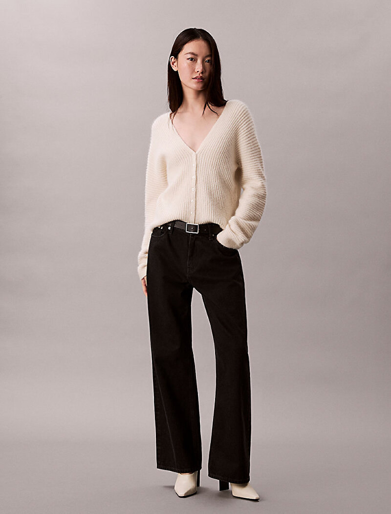 Calvin Klein Beyaz Renkli Kadın Long Sleeve Button Kazak