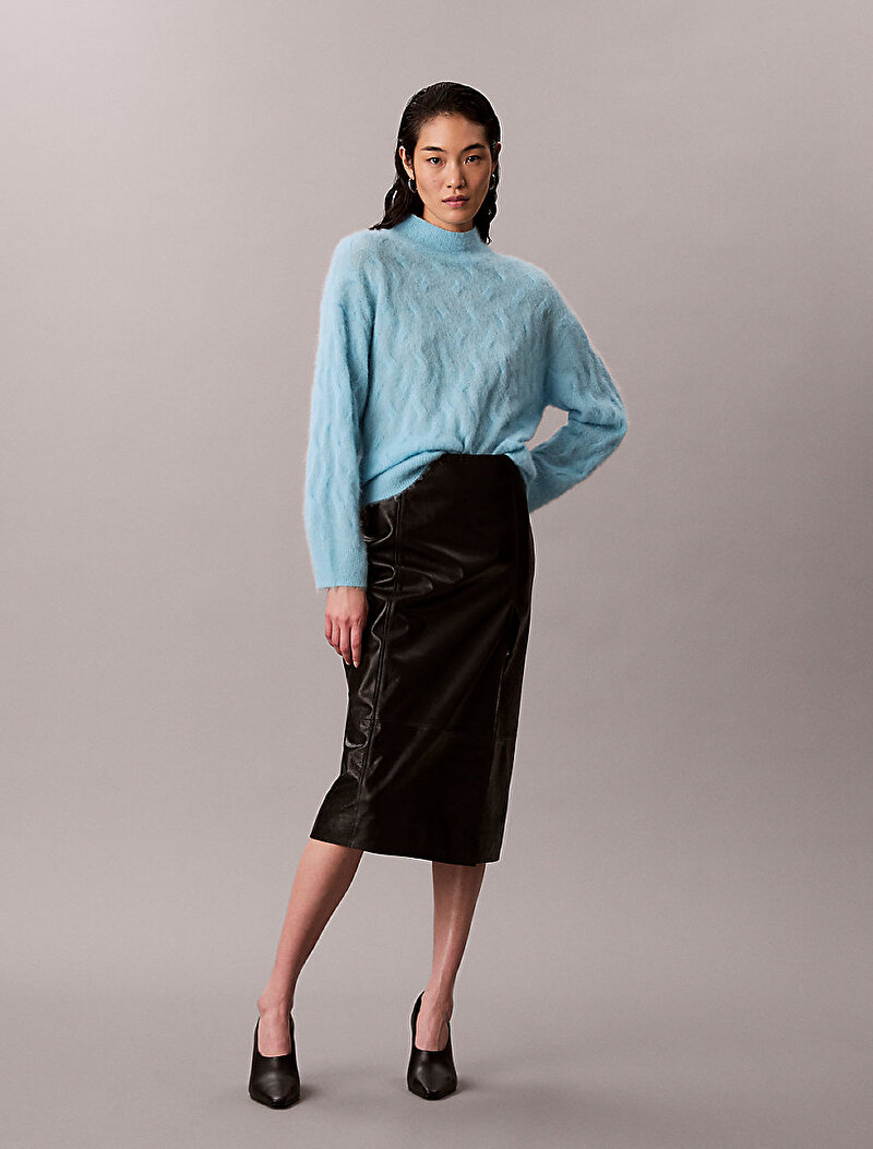 Calvin Klein Mavi Renkli Kadın Brushed Hairy Kazak