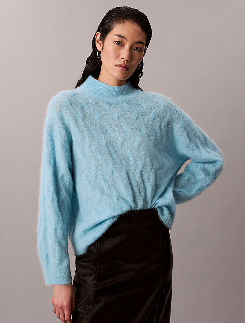 Calvin Klein Mavi Renkli Kadın Brushed Hairy Kazak