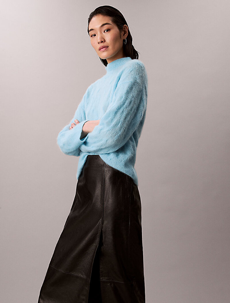 Calvin Klein Mavi Renkli Kadın Brushed Hairy Kazak