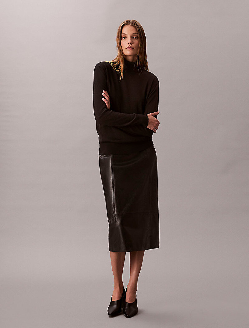 Calvin Klein Siyah Renkli Kadın Extrafine Merino Kazak