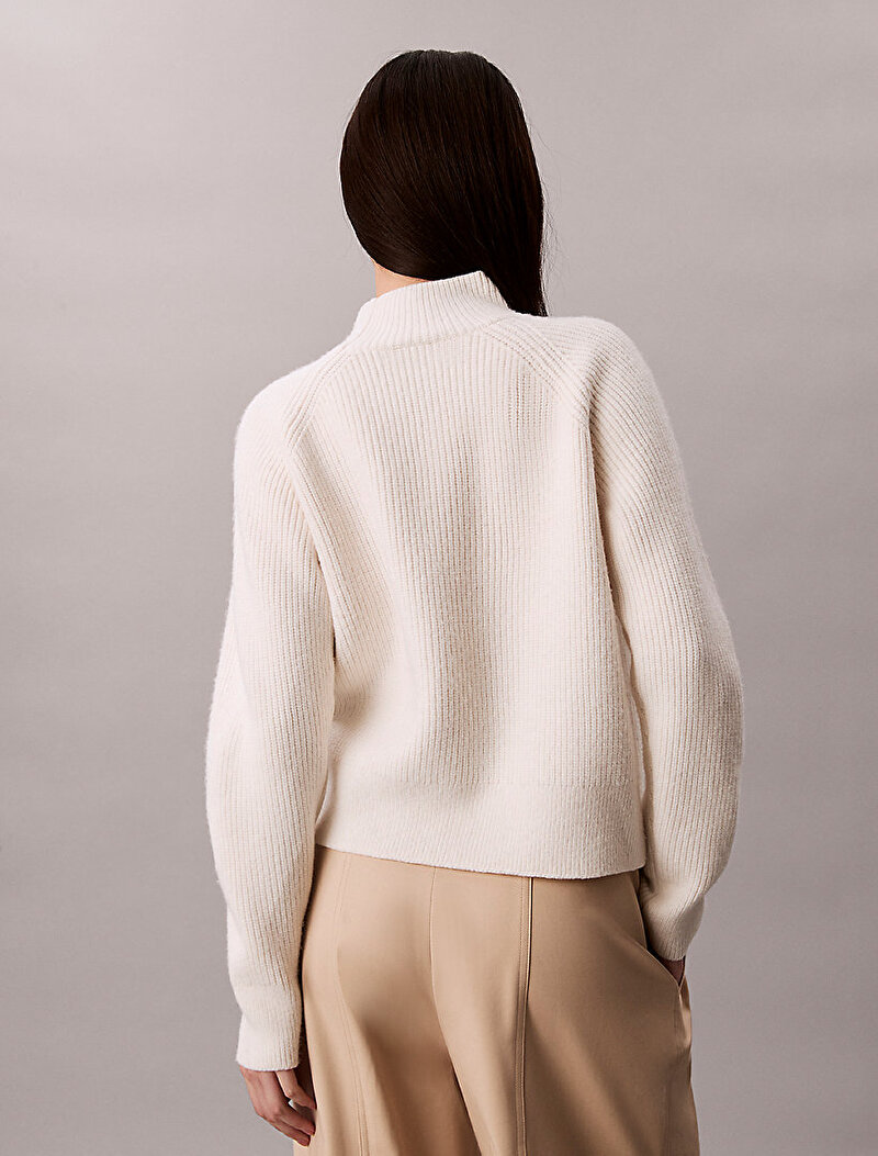 Calvin Klein Beyaz Renkli Kadın Woolen Stitch Kazak