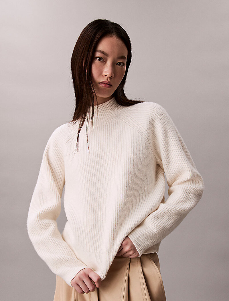 Calvin Klein Beyaz Renkli Kadın Woolen Stitch Kazak