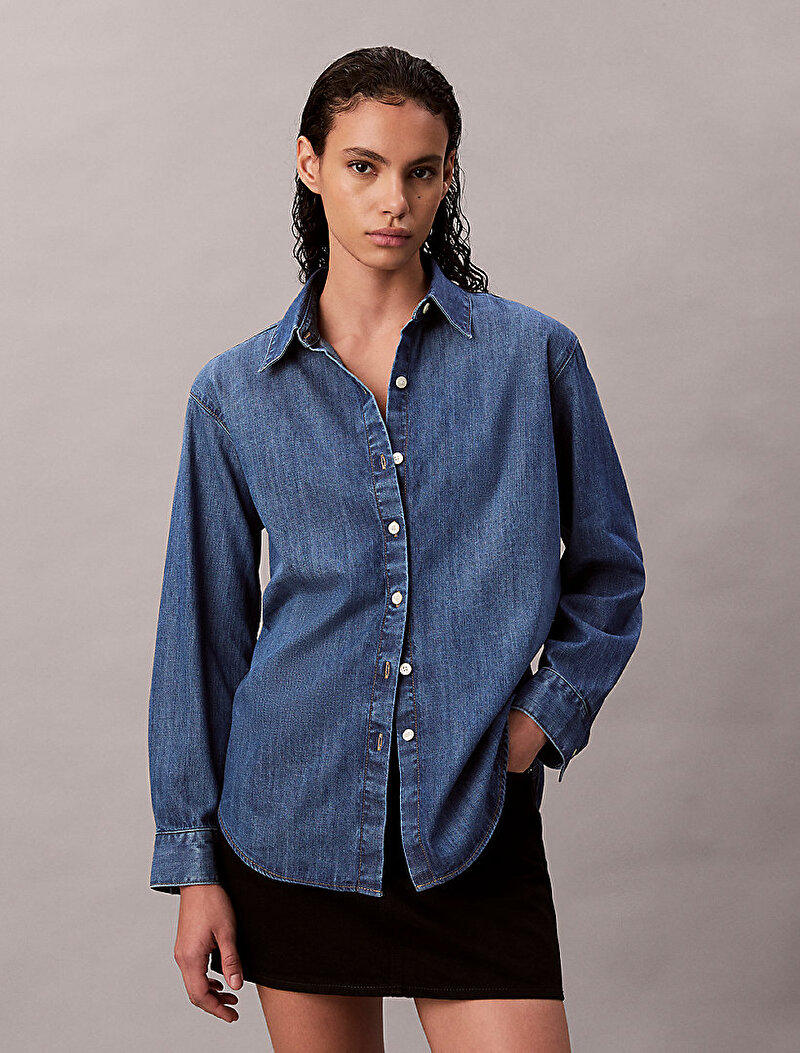 Calvin Klein Lacivert Renkli Kadın Oversized Gömlek