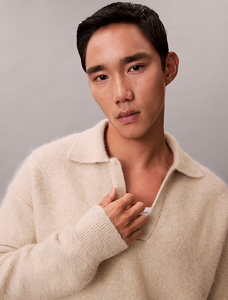 Calvin Klein Bej Renkli Erkek Brushed Alpaca Kazak