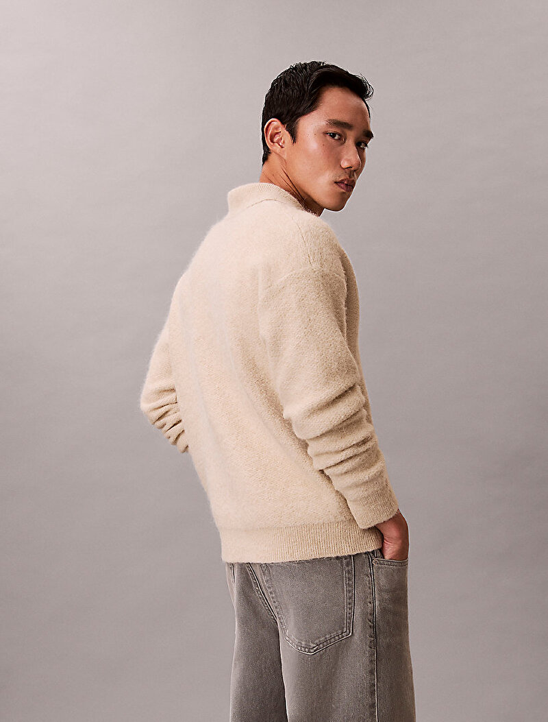 Calvin Klein Bej Renkli Erkek Brushed Alpaca Kazak